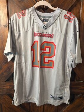 Nike Tampa Bay Buccaneers Brady Light Gray Jersey with Red and Orange Accents